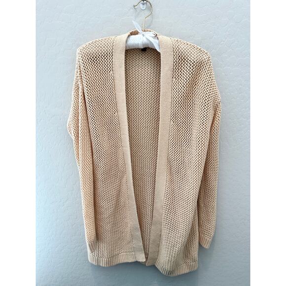 BANANA REPUBLIC | Petite Light Tan Cotton Open Weave Long Length Cardigan |Small - Picture 1 of 6